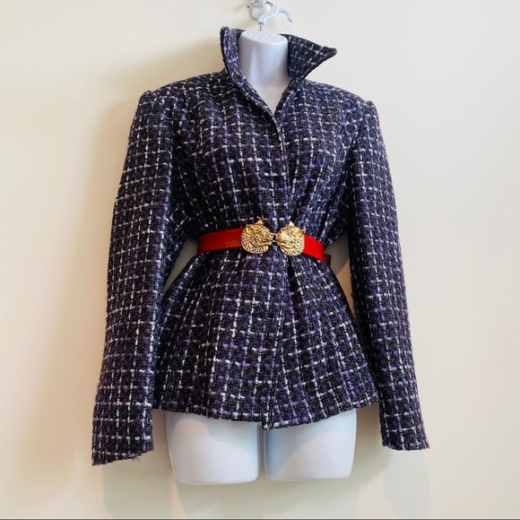 Purple Black & White Tweed Jacket By Platinum By Larry Levine Size 14 - Picture 6 of 8